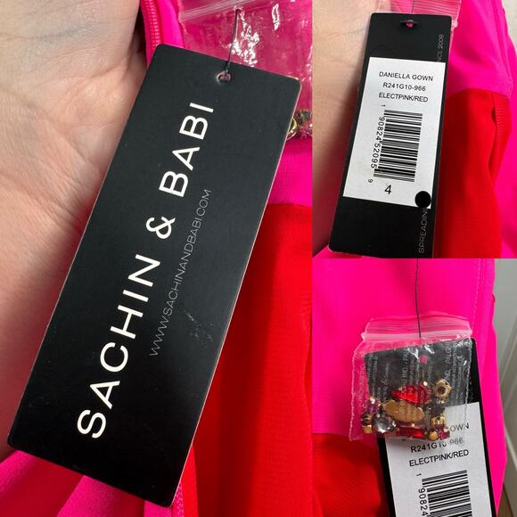 NWT Sachin + Babi Daniella Gown Electric Pink Formal Wedding Guest Column Size 4 - Picture 11 of 14